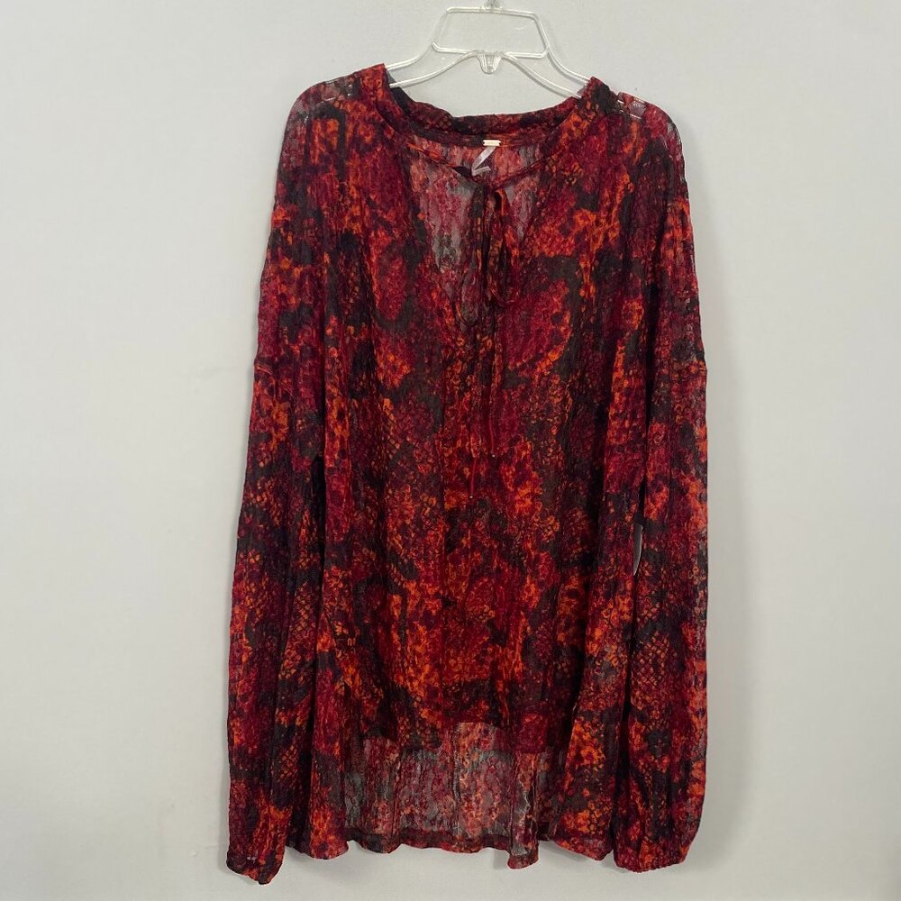 New Free People Red and Black Sheer Top